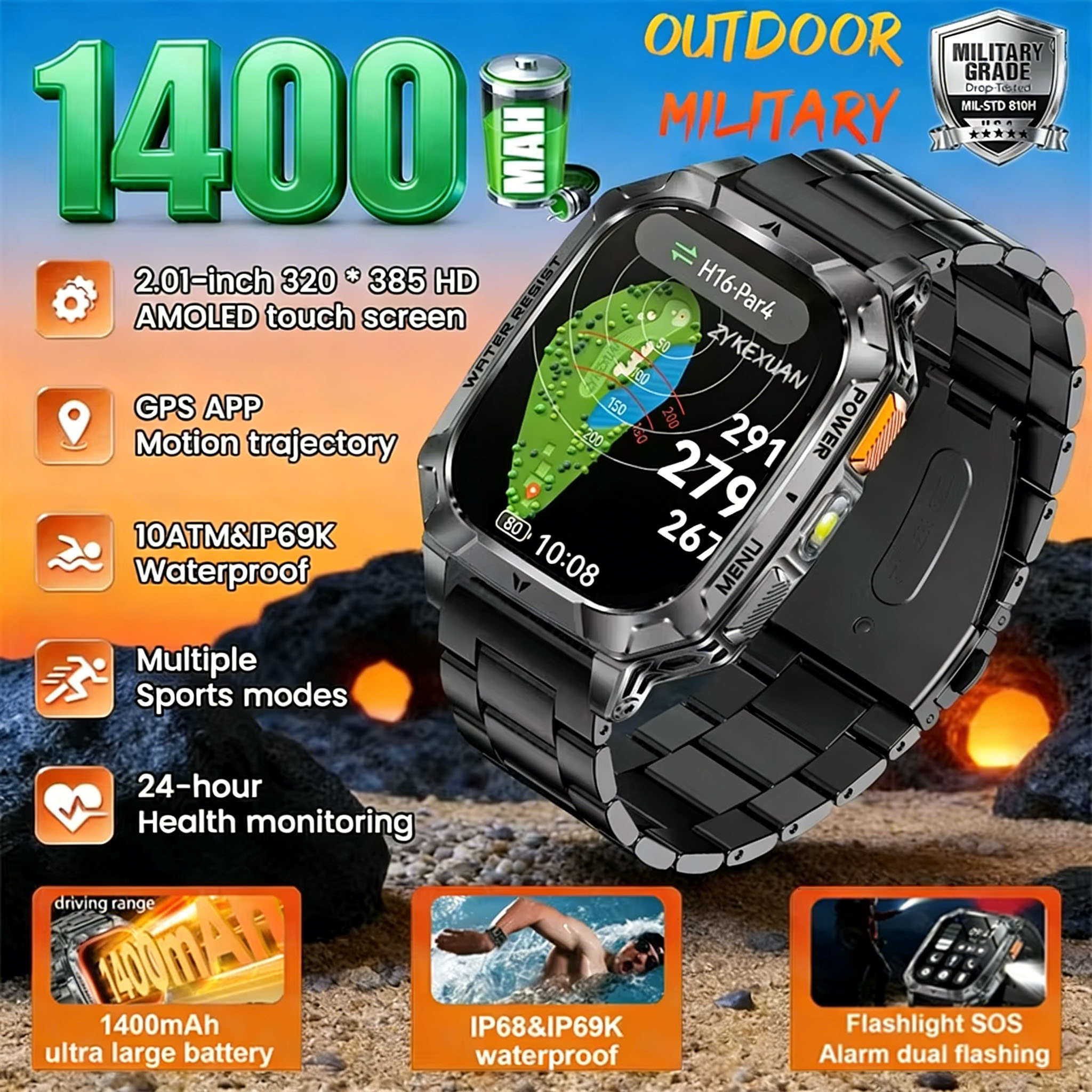 Outdoor Power Hours - New 2026 Smartwatch Sports HD AMOLED