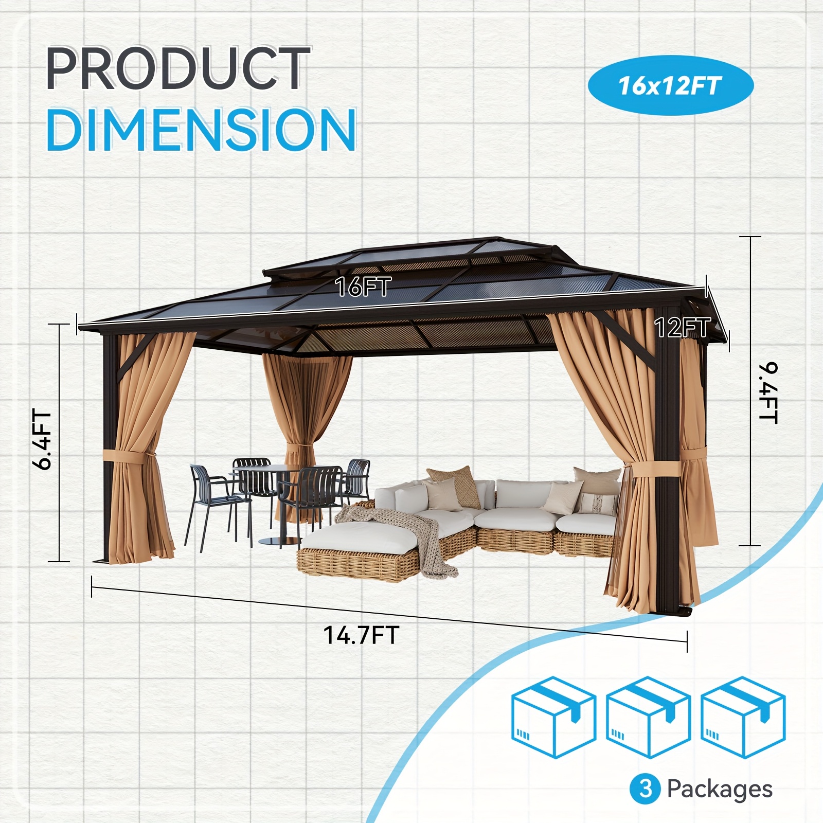 20'x13'/16'x12'/12'x10' Hardto - Outdoor Power For Gazebo avis et prix