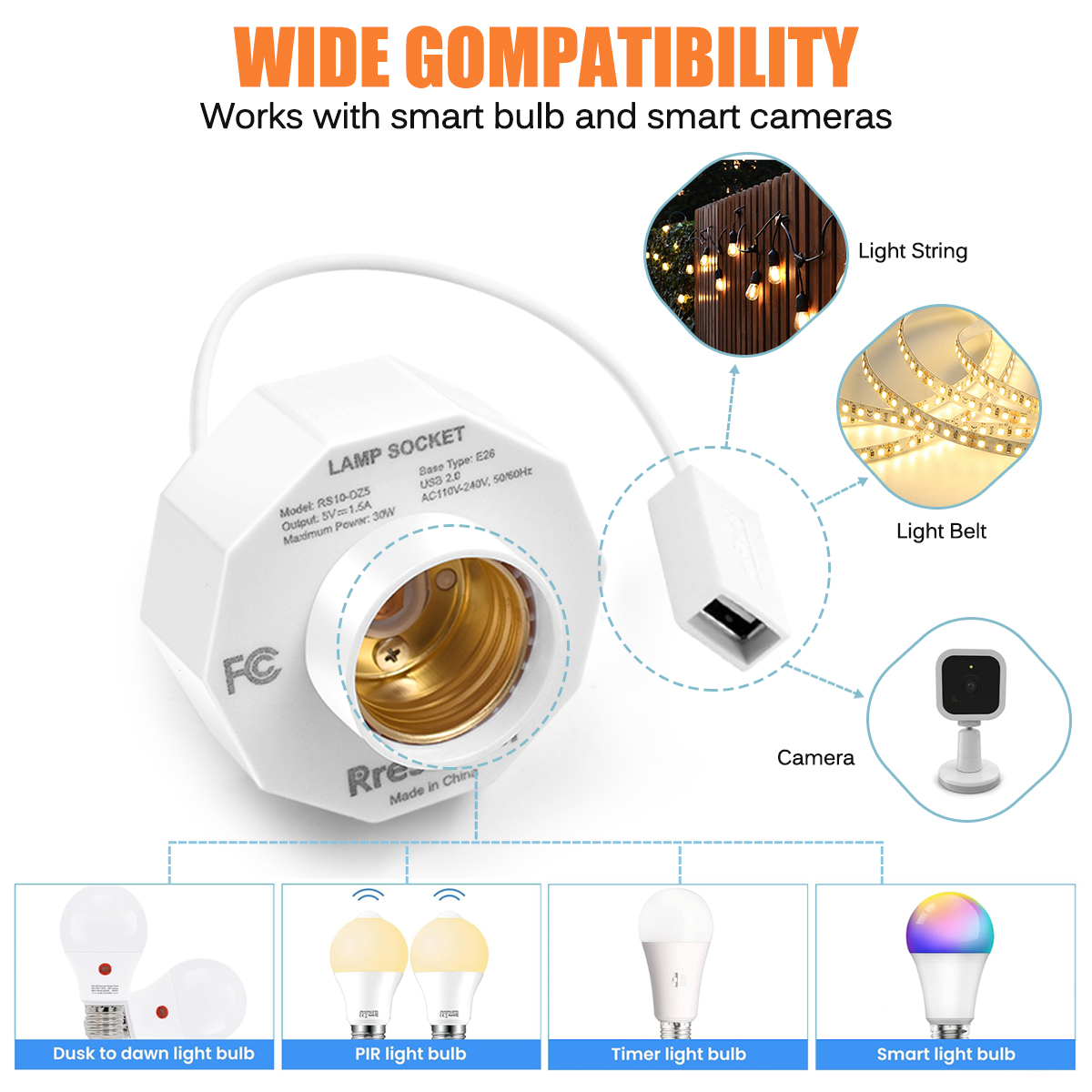USB Light Socket Outlet Adapte - Outdoor Power Adapter Ring avis et prix